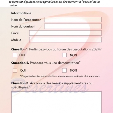 INCRIPTIONS FORUM DES ASSOCIATIONS DESERTINES
