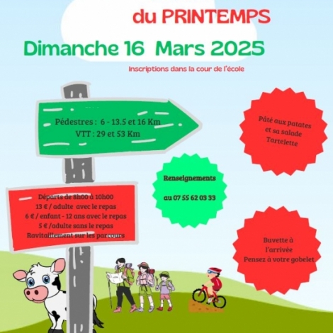 5 parcours  pied et  vtt, et un pt aux pommes de terre  l'arrive : la Randonne du printemps a lieu ce dimanche 16 mars  Chamblet