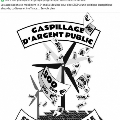 Il y a ce samedi 24 mai une mobilisation  Moulins contre la multiplication des projets de parcs oliens et la hausse du tarif de l'lectricit