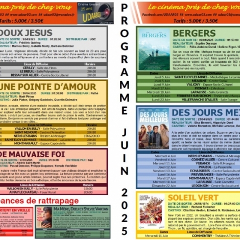 L'UDAAR 03 nous prsente le programme des films projets en juin dans nos campagnes
