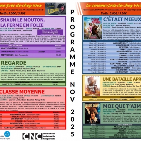 Week-end cinoche  Commentry et nombreux films dans nos campagnes : programme charg en novembre pour l'UDAAR 03
